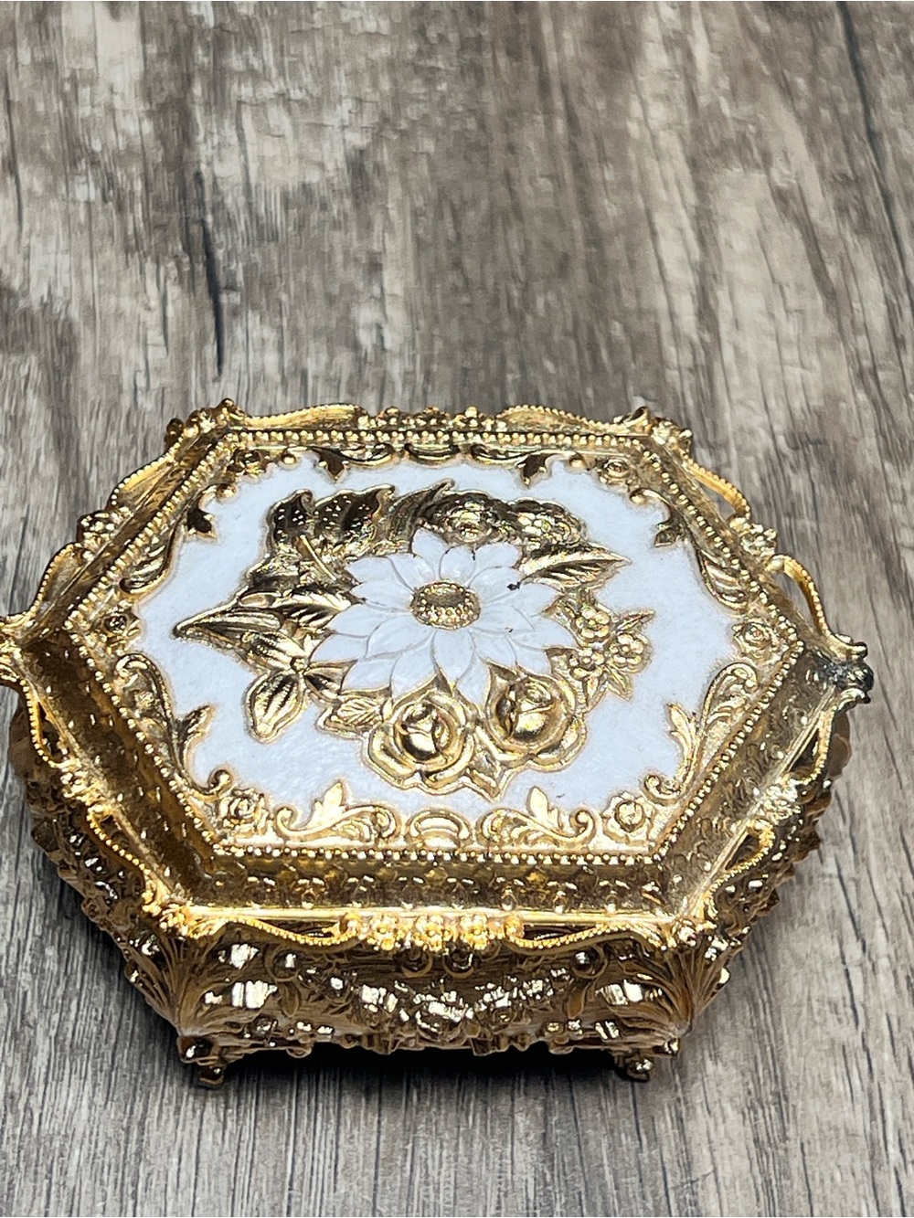 Vintage Brass-plated Small Jewelry Box - Made in Japan
